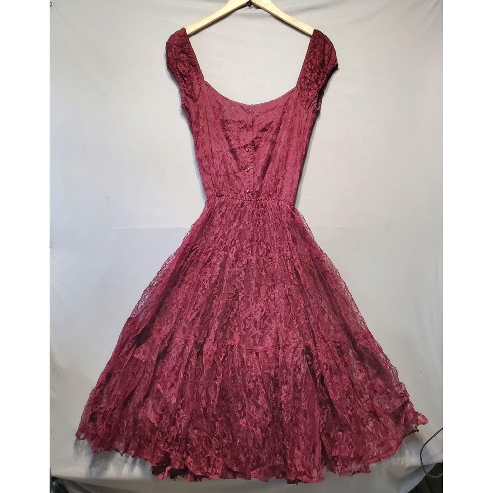 Vintage Blue Lace Maxi Dress Juniors 7/8‎ Burgundy Whimsigoth Fit & Flare Fairy